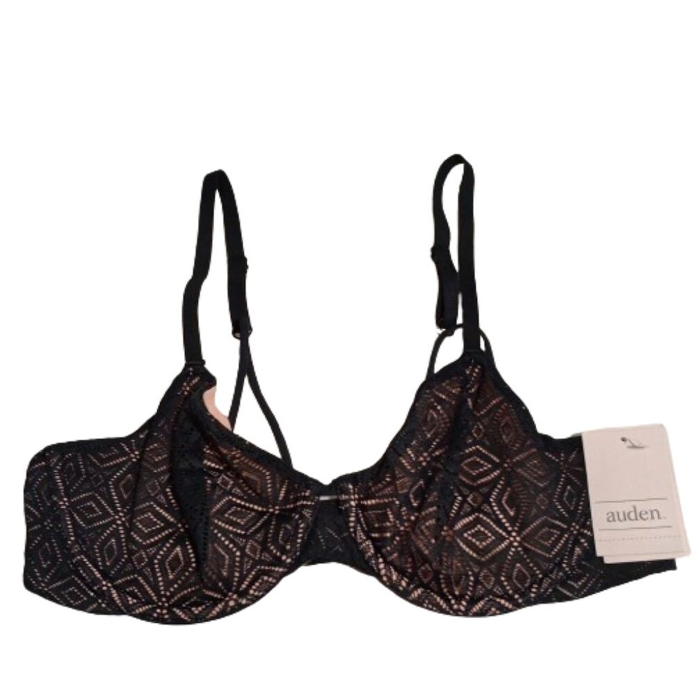 Women's Auden Black Unlined Demi Coverage Underwire Lace Bra   34B NWT